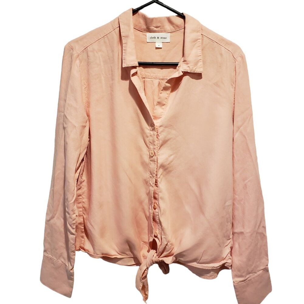 Anthropologie Cloth and Stone Top Womens SMALL Button Up Tie Front Peach Boho